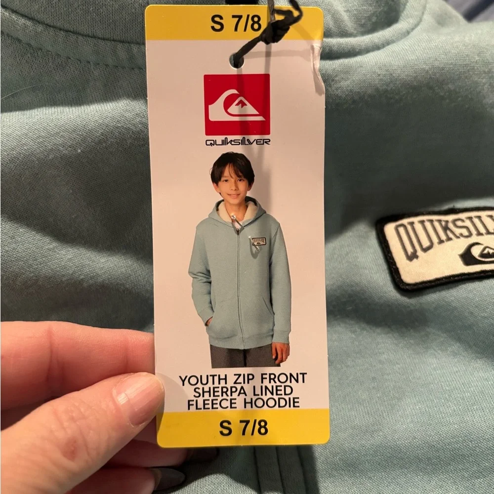 NWT Quiksilver Youth Teal Zip-Up Plush Lined Hoodie Size S 7/8 - Picture 6 of 6